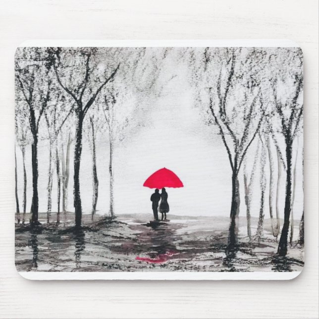 Rustikale Hochzeitsfeier Liebe Roter Schirm Chic Mousepad (Vorne)