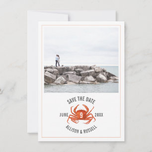 Rustikale Hochzeitsfoto mit Chambray-Krabbe Save The Date