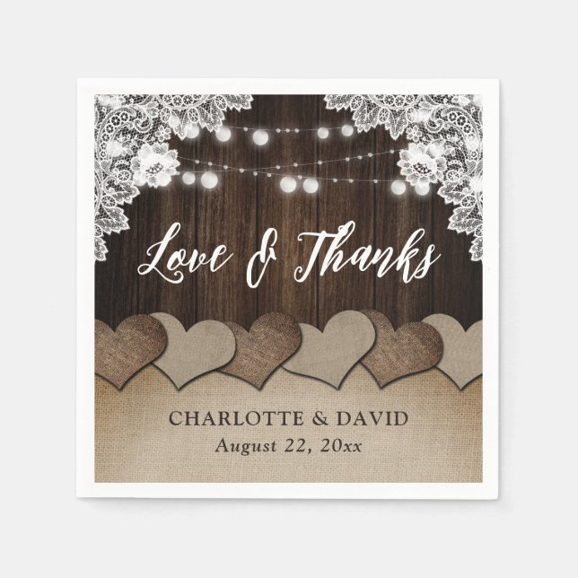 Rustikale Hochzeitshilfen aus Holz Serviette (Vorderseite)