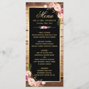 Rustikale Hochzeitskarte "Country Barn Wood Floral Menükarte