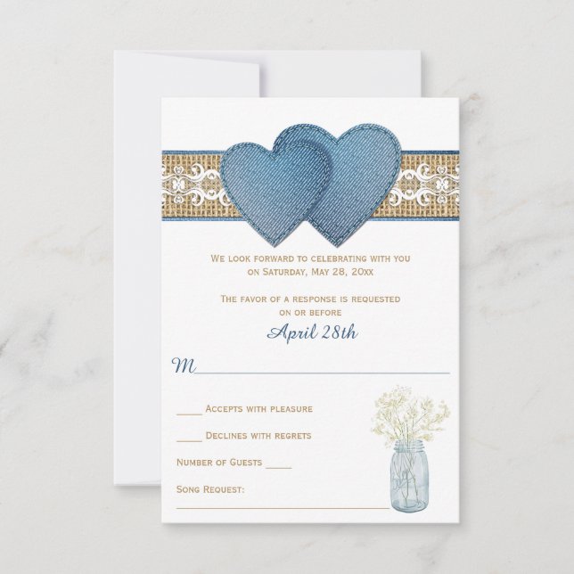 Rustikale Hochzeitskarte | Denim, Lace, Burlap Einladung (Vorderseite)