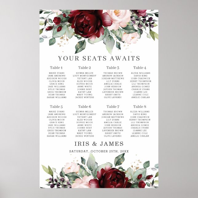 Rustikale Hochzeitskarte für Burgunder Blütenblüte Poster (Vorne)