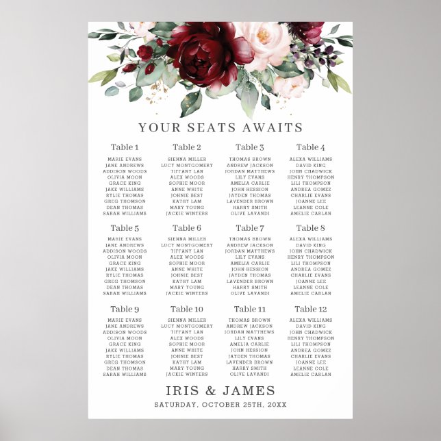 Rustikale Hochzeitskarte für Burgunder Blütenblüte Poster (Vorne)
