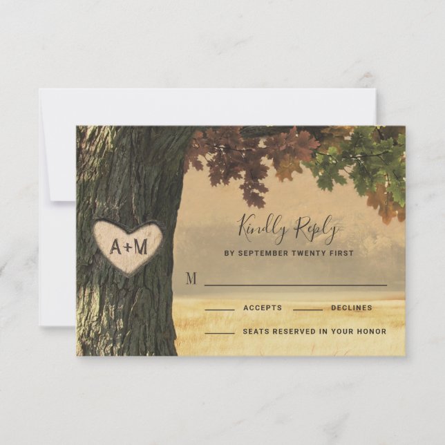 Rustikale Hochzeitskarte für Herbsteichen RSVP Karte (Vorderseite)
