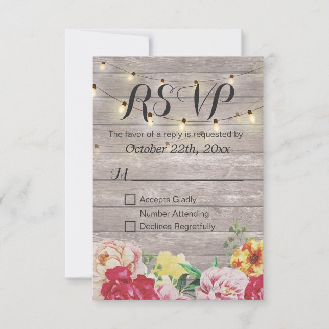 Rustikale Hochzeitskarte für Holzflora RSVP Karte (Vorderseite)