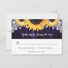 Rustikale Hochzeitskarte für Lila Holzsonnenblumen RSVP Karte