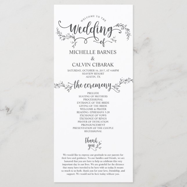 Rustikale Hochzeitskarte im kalligraphischen Desig Programm (Vorderseite)