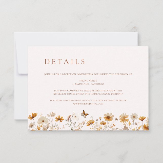 Rustikale Hochzeitskarte mit Einzelheiten zur Wild Einladung (Vorderseite)