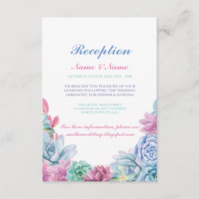 Rustikale Hochzeitskarte Pastelle Sukkuline Begleitkarte (Vorderseite)