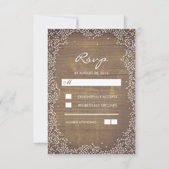 Rustikale Hochzeitskarten für Gipskraut Bartholz RSVP Karte (Vorderseite)