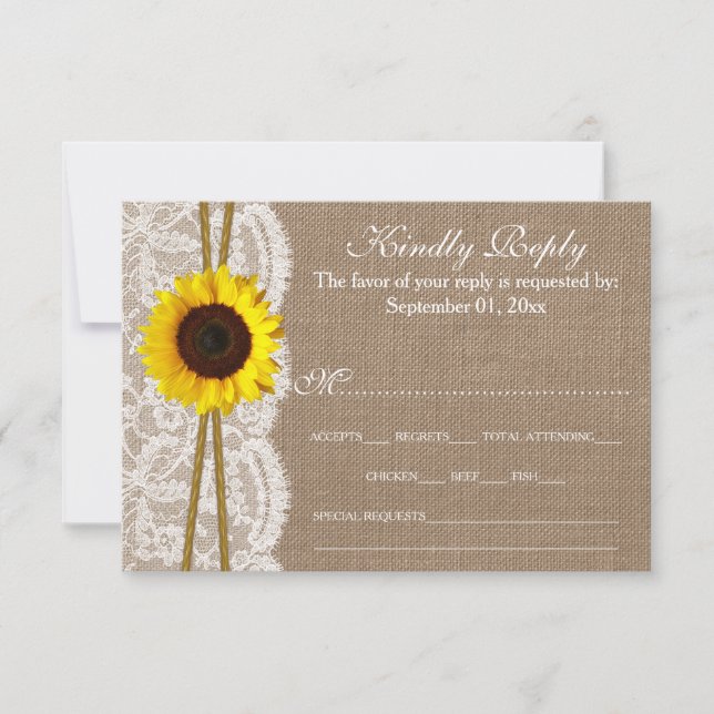 Rustikale Hochzeitskarten für Sonnenblumen RSVP Karte (Vorderseite)