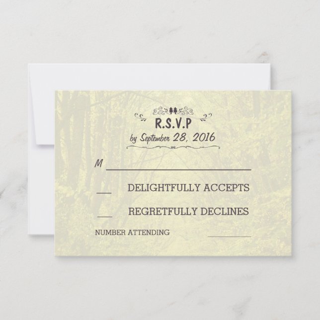 Rustikale Hochzeitskarten für Waldbaumen RSVP Karte (Vorderseite)
