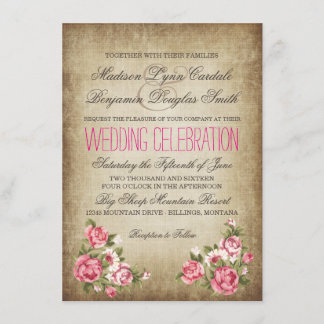 Rustikale Hochzeitskarten mit alten rosa Rosen Einladung