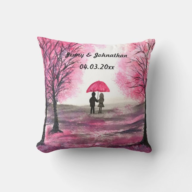 Rustikale Hochzeitskoppel Liebe Kirschblüten Kissen (Vorderseite)
