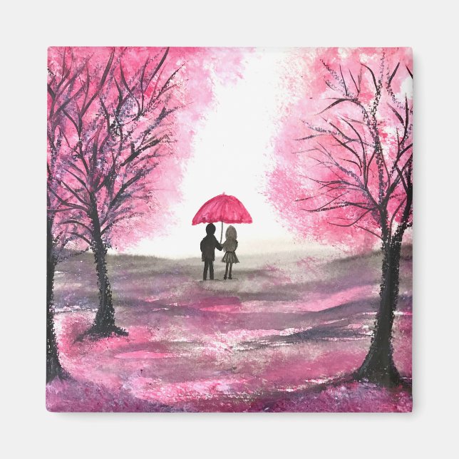 Rustikale Hochzeitskoppel Liebe Kirschblüten Magnet (Vorne)