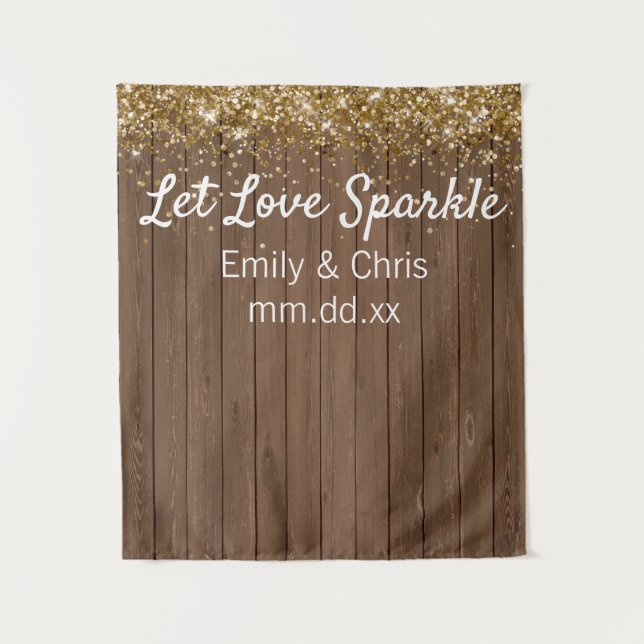 Rustikale Hochzeitskulisse, Stand aus Holz-Sparkle Wandteppich (Vorderseite)