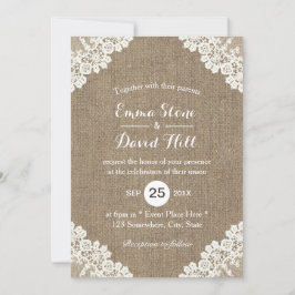 Rustikale Hochzeitsohle und Burlap Vintag Einladung