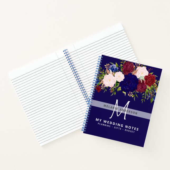 Rustikale Hochzeitsplanung in Burgund, Blau-Rosa Notizbuch (Innenseite)