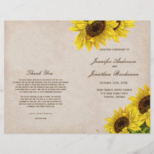 Rustikale Hochzeitsprogramme für Sonnenblumen