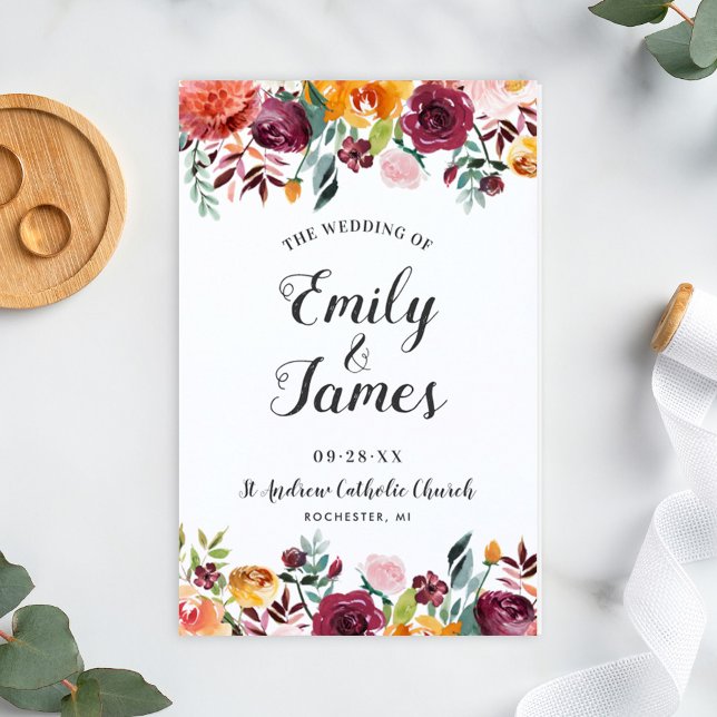 Rustikale Hochzeitsprogramme in Burgund Pink Fall  (Von Creator hochgeladen)