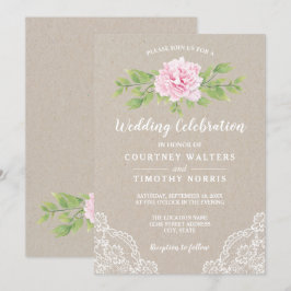 Rustikale Hochzeitssonne Lace Kraft Wasserfarbe Ro Einladung