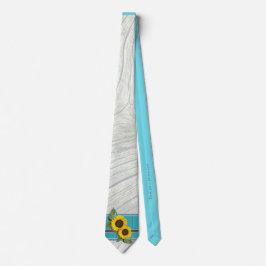 Rustikale Hochzeitssonnenblume Aquamariner Holzgra Krawatte