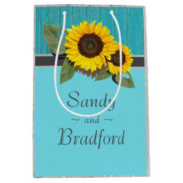 Rustikale Hochzeitssonnenblume Aquamariner Holzgra Mittlere Geschenktüte