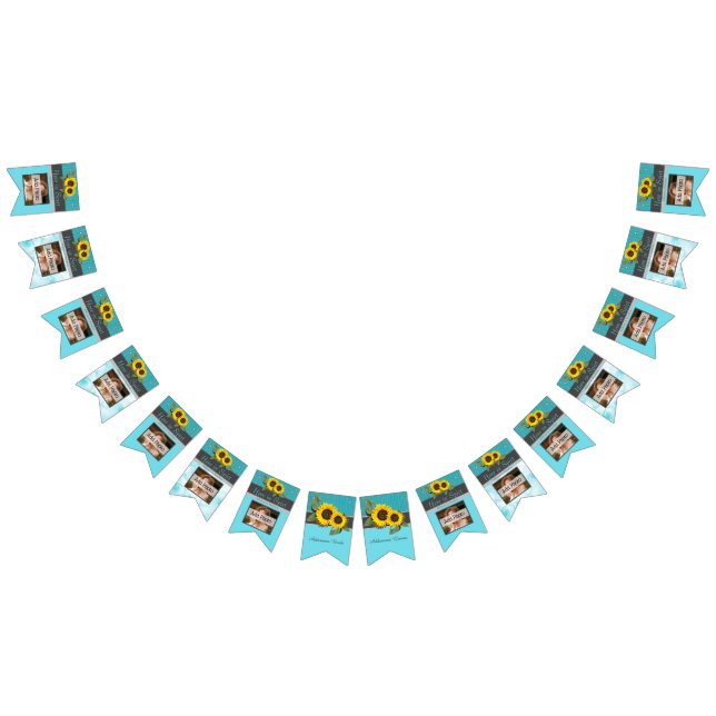 Rustikale Hochzeitssonnenblume Aquamariner Holzgra Wimpelkette (Alle)
