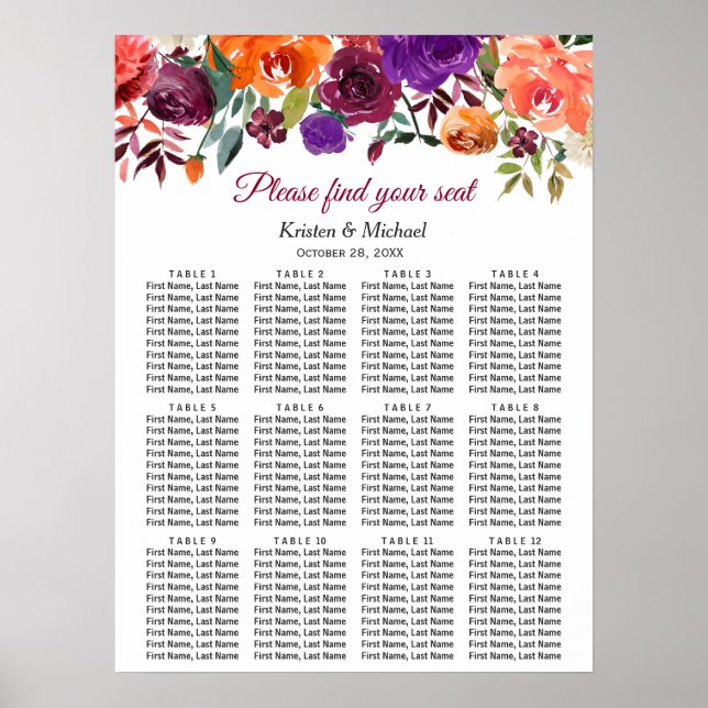 Rustikale Hochzeitstabelle für Blütenburgund Poster (Vorne)
