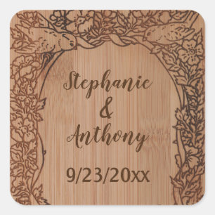 Rustikale Hochzeitstiche aus Holz Quadratischer Aufkleber