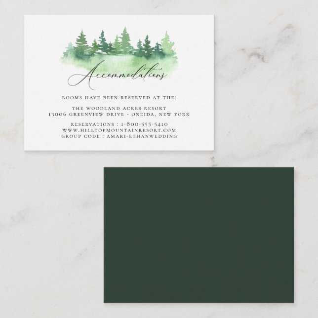 Rustikale Hochzeitswohnungen im Wasserfarbenwald Begleitkarte (Vorne/Hinten)