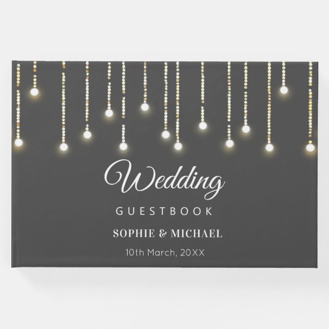 Rustikale Hochzeitszeitslampen Schwarz-weiß Gästebuch (Vorderseite)