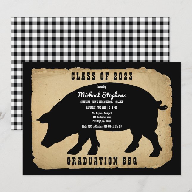 Rustikale Hog Graduation Party - GRILLEN im Hinter Einladung (Vorne/Hinten)