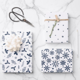 Rustikale Holberries Schnee und Schneeflocken Geschenkpapier Set
