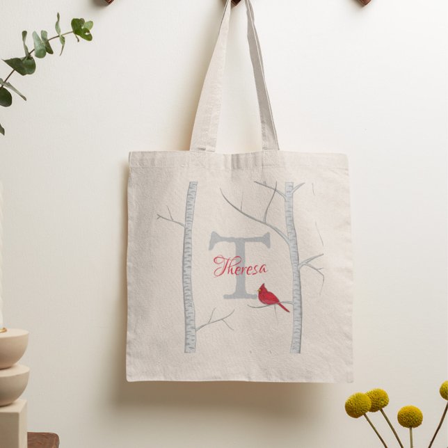 Rustikale Holiday Tree Trendy Modern Holiday Monog Tragetasche (Rustic Christmas tree monogram tote bag with modern holiday design and personalized initial.)