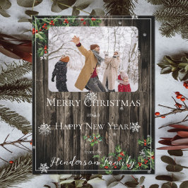 Rustikale Holly Branches Flachbild-Holiday-Fotokar Feiertagskarte