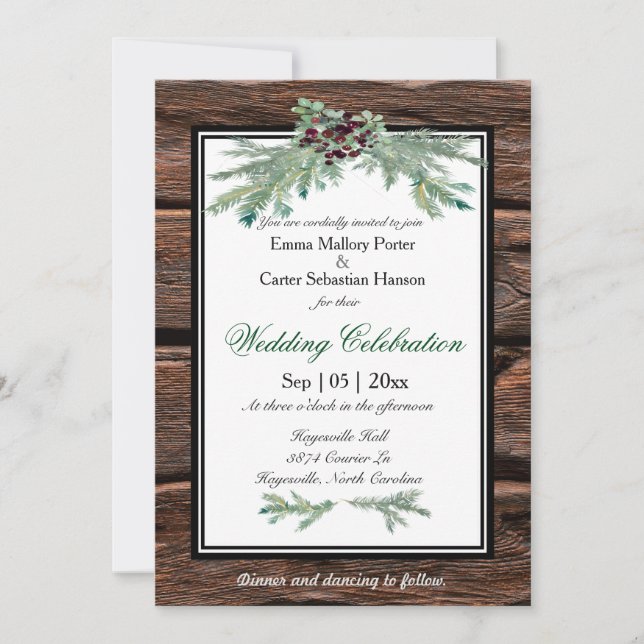 Rustikale Holly Tree Branch Winter Hochzeit Einlad Einladung (Vorderseite)