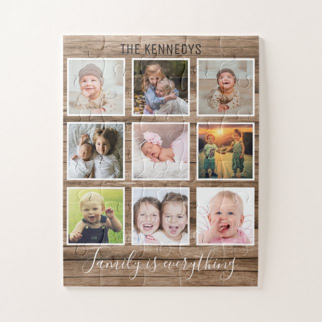 Rustikale Holz-9-Fotokollagenfamilie (Vertikal)