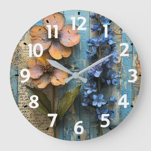 Rustikale Holz-Acryl-Wanduhr Große Wanduhr (Vorderseite)