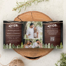 Rustikale Holz-Bergwald-Foto-QR-Code-Hochzeit