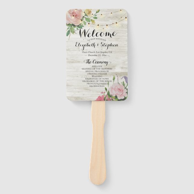 Rustikale Holz-Blume String Lights Hochzeitsprogra Fächer (Vorderseite)