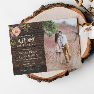 Rustikale Holz Blumen Foto Hochzeit Einladung