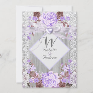 Rustikale Holz-Blumen-Hochzeit Lavendel-Spitze 2 Einladung
