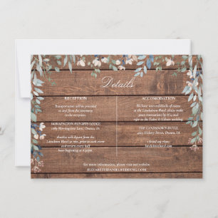 Rustikale Holz-Blumen-Kaskaden-Hochzeits-Detailkar Einladung