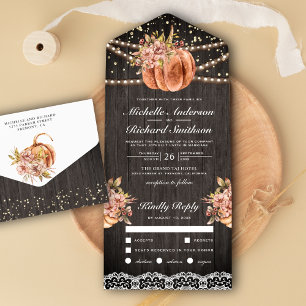Rustikale Holz-Blumen-Kürbis-Herbst-Hochzeit All In One Einladung