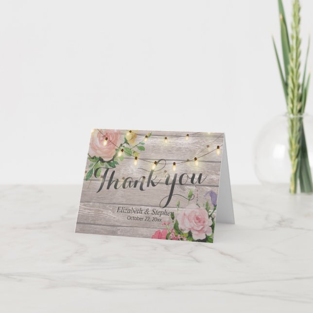 Rustikale Holz-Blumen-Lichterkette Hochzeit Danke (Vorderseite)