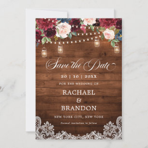Rustikale Holz Blumen Mason Jar Save-the-Date Save The Date