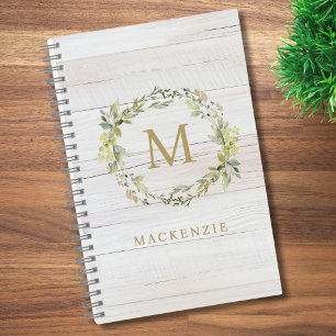 Rustikale Holz-Blumen-Wasserfarbe-Monogramm Notizbuch