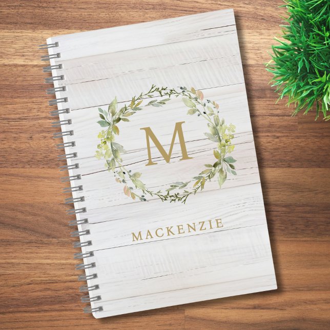 Rustikale Holz-Blumen-Wasserfarbe-Monogramm Notizbuch (Von Creator hochgeladen)