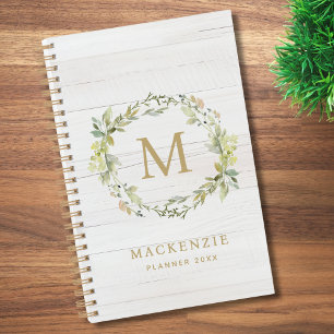 Rustikale Holz-Blumen-Wasserfarbe-Monogramm Planer